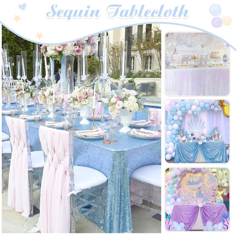 Fanqisi Sequin Table Cloths Baby Blue Glitter Sparkly Tablecloth 50x102 Inches for Baby Shower Wedding Boys Birthday Party Table Decoration - Image 5
